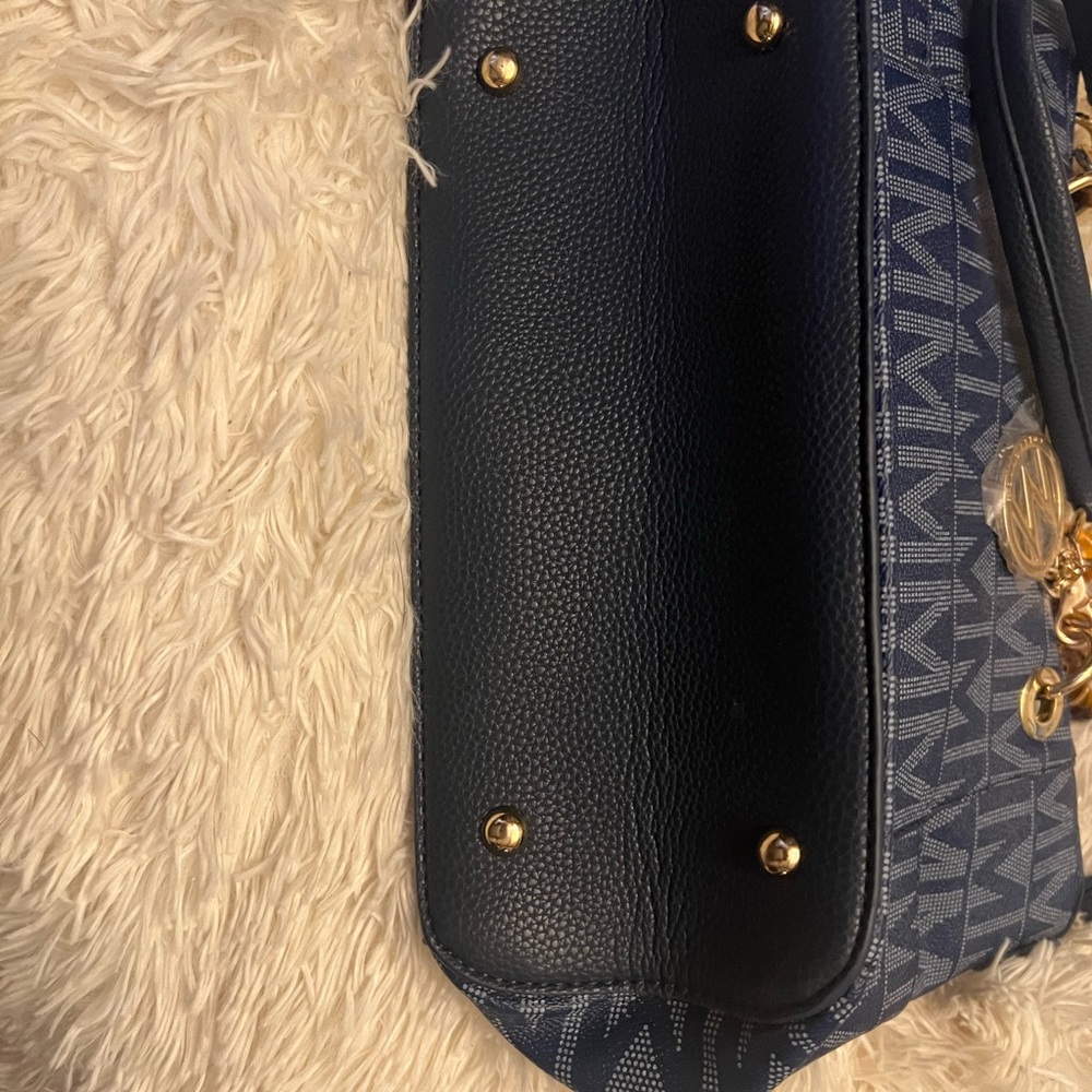 MKF Elegant Navy Blue Monogram Tote Bag - Picture 3 of 5